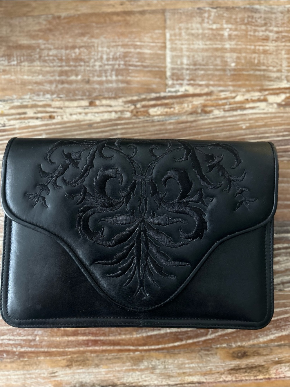 Black Embroidered Leather Women's body cross bag